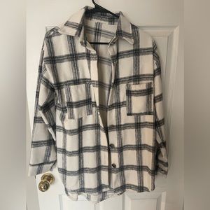 Black and white flannel shacket with silver buttons-Med